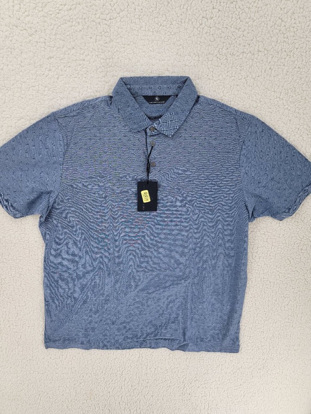 Hart Schaffner Marx Men's XL Blue Textured Short Sleeve Polo Shirt 100% Cotton